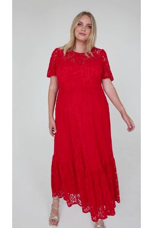 Lovedrobe Red Lace Puff Sleeve Midaxi Dress - Image 2 of 6