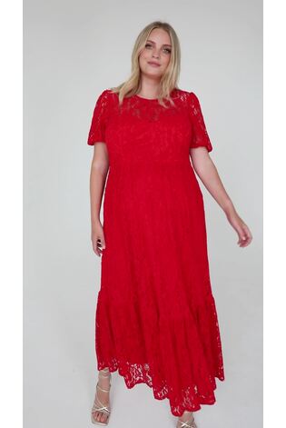 Lovedrobe Red Lace Puff Sleeve Midaxi Dress - Image 2 of 6