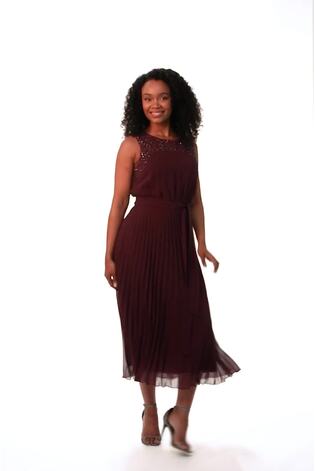 Roman Purple Petite Hotfix Pleated Midi Dress - Image 2 of 6
