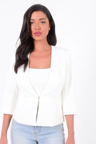 Quiz Cream Woven Tailored Crop Blazer - Image 2 of 4 Quiz Cream Woven Tailored Crop Blazer - Image 2 of 4
