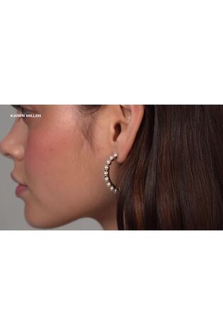 Karen Millen Gold Tone Logo Pearl Hoop Earrings - Image 2 of 6