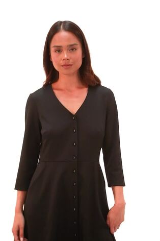 Roman Black Petite V-Neck Button Detail Stretch Dress - Image 2 of 6