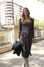 Sosandar Black & Taupe Square Neck Column Split Hem Midi Dress - Image 2 of 4