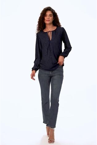 Roman Blue Tie Detail Sparkle Stretch Jersey Top - Image 2 of 6