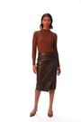 Roman Brown Faux Leather Ruched Wrap Skirt - Image 2 of 6