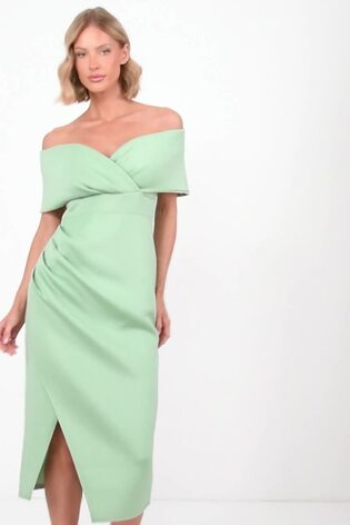 Quiz Green Scuba Bardot Midi Dress - Image 2 of 6