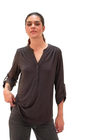 Roman Grey V-Neck Button Detail Stretch Shirt - Image 2 of 6