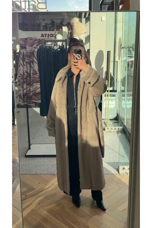 Grey Longline Belted Faux Fur Coat - Image 2 of 9