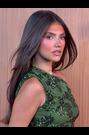 Lipsy X Samie Elishi Olive Green Mesh Sequin Slash Neck Ruched Top - Image 2 of 6