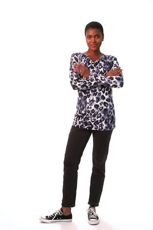 Roman Blue Animal Print Cowl Neck Tunic Top - Image 2 of 6