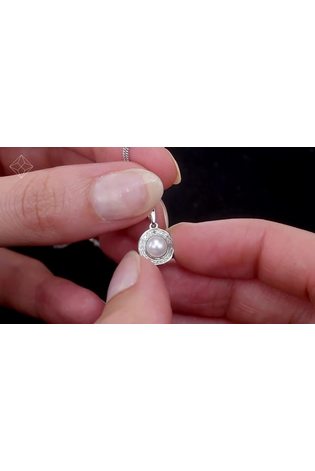 The Diamond Store White Pearl and Diamond Halo Stellato Pendant Necklace in 9K White Gold