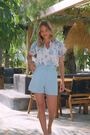 Sosandar Blue Petite Tailored Shorts - Image 2 of 6