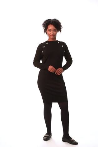 Roman Black Plain Button Detail Knitted Dress - Image 2 of 6