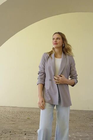 Sosandar Grey Relaxed Fit Double Breasted Blazer