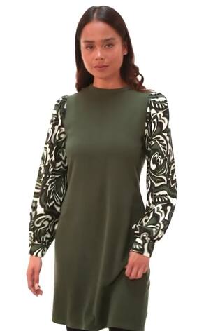 Roman Green Petite 2 in 1 Contrast Print Shift Dress - Image 2 of 6