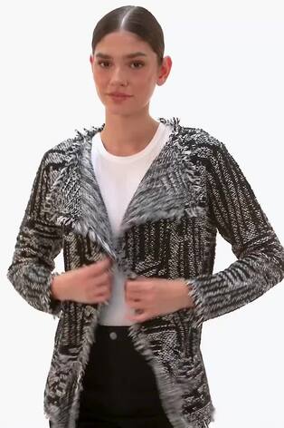 Roman Grey Textured Fringe Collared Cardigan - Image 2 of 6