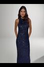 Lipsy Navy Blue Sequin Cowl Neck Satin Bow Back Maxi Dress - Image 2 of 7