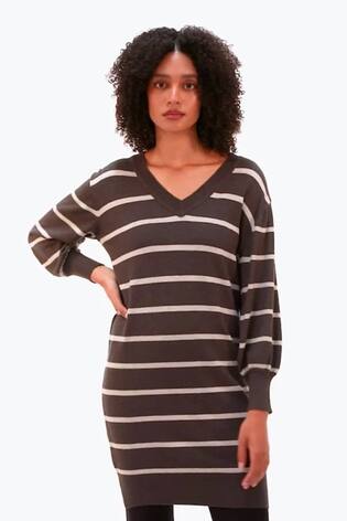 فستان بتصميم كنزة محبوك بطبعة مخططة من Roman - صورة 2 من 6