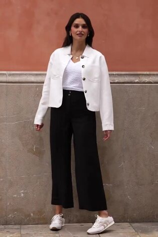 Sosandar Black Linen Blend Culotte Trousers - Image 2 of 6