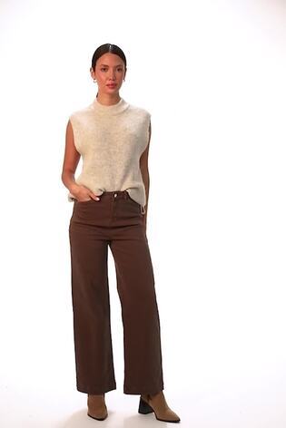 Roman Brown Cotton Blend Wide Leg Stretch Jeans - Image 2 of 6