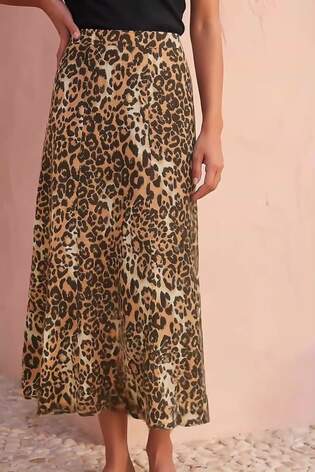 Roman Brown Printed A-Line Midi Skirt - Image 2 of 5