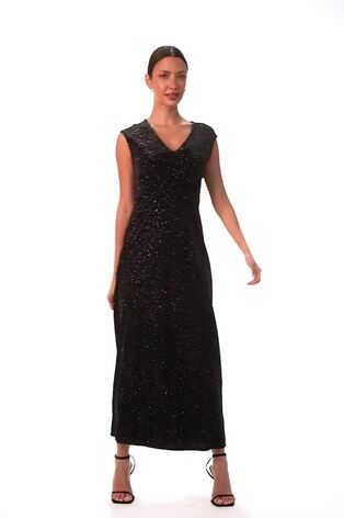 Roman Black Glitter Velvet Maxi Dress - Image 2 of 6