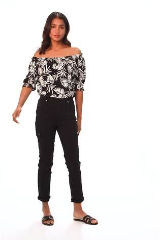 Roman Black Turn Up Stretch Cargo Trousers - Image 2 of 5