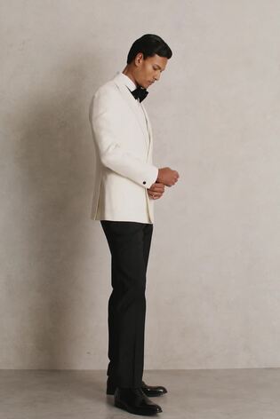 Slim Fit Single-Breasted Stretch Suit Blazer in Ivory White - Image 2 of 11