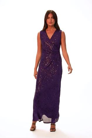 Roman Purple Sequin Twist Detail Maxi Dress - Image 2 of 6