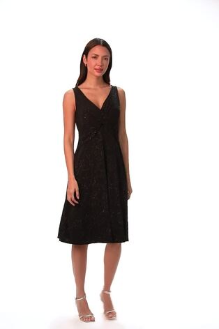 Roman Black Sparkle Floral Stretch Wrap Dress - Image 2 of 6