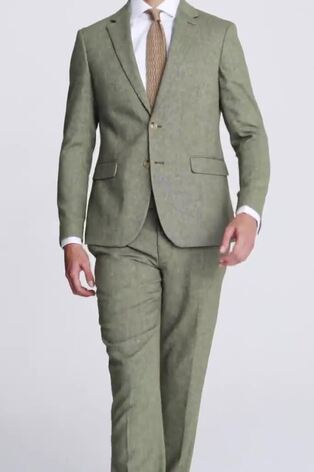 MOSS Slim Fit Green Sage Herringbone Tweed Jacket - Image 2 of 7