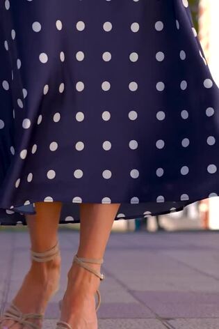 Sosandar Blue Spot Print Satin Skirt - Image 2 of 6