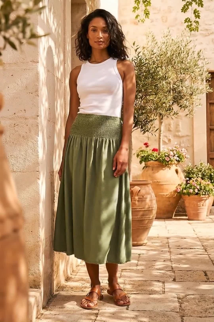 Buy Roman Green Shirred Lace Midi Skirt from Next USA