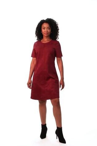 Roman Red Petite Premium Stretch Suede Shift Dress - Image 2 of 6