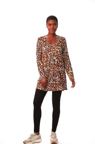 Roman Orange Animal Print V-Neck Stretch Jersey Top - Image 2 of 6
