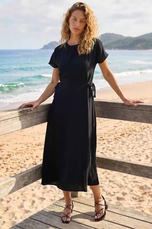 Roman Black Side Tie Detail Midi Dress - Image 2 of 6