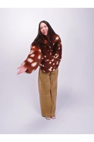 Brown Sandy Liang Spotted Vegan Fur Half-Zip Pullover Jacket - Image 2 of 5