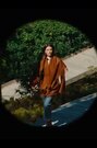 Tan Brown N.Premium Handsewn Fringe Scarf Coat With Wool - Image 2 of 8