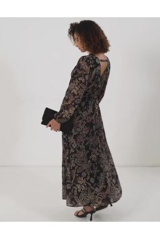 FatFace Black Victoria Floral Devore Midi Dress - Image 2 of 7 FatFace Black Victoria Floral Devore Midi Dress - Image 2 of 7