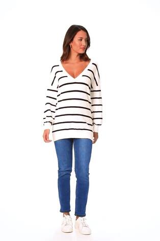 Roman White Stripe Print Knitted Jumper - Image 2 of 6