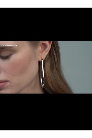 Karen Millen Silver Tone Crystal Sprinkle Loop Earrings - Image 2 of 4