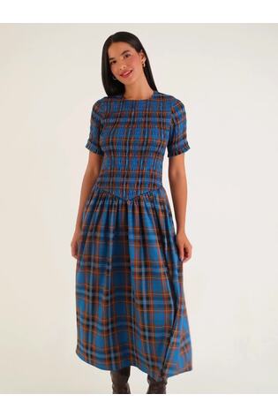 Amy Lynn Blue Beatrix Heritage Check Shirred Cotton Midaxi Dress - Image 2 of 9