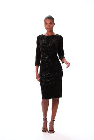 Roman Black Velvet Bodycon Midi Dress - Image 2 of 6