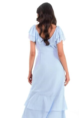 Buy Quiz Light Blue Chiffon Frill Maxi Dress from Next Luxembourg