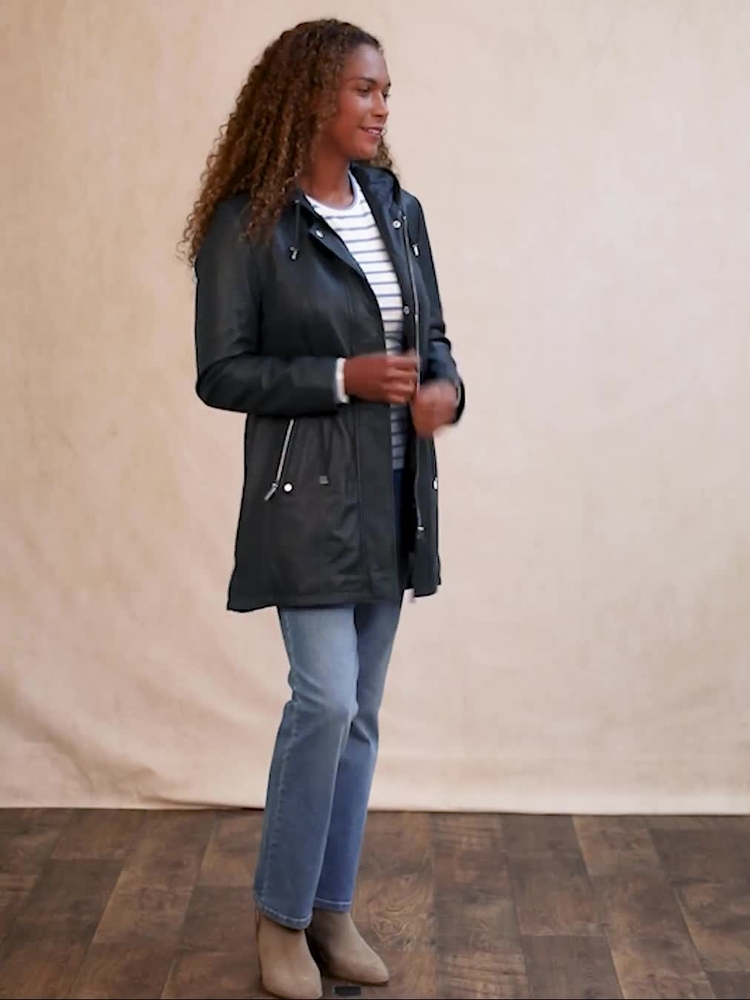 Buy Lakeland Leather Navy Blue Ambleside Hooded Leather Coat from