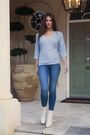 Sosandar Powder Blue V Neck Pleat Sleeve Jumper - Image 2 of 5