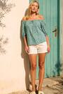 Roman Green Puff Print Bardot Top - Image 2 of 6