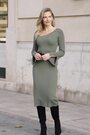 Sosandar Green Asymmetric Neckline Rib Knit Dress - Image 2 of 5