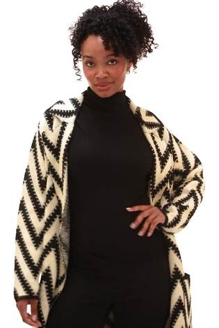 Roman Black Petite Chevron Print Pocket Knit Coatigan - Image 2 of 6