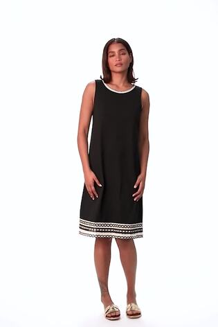 Roman Black Embroidered Trim Stretch Jersey Shift Dress - Image 2 of 6